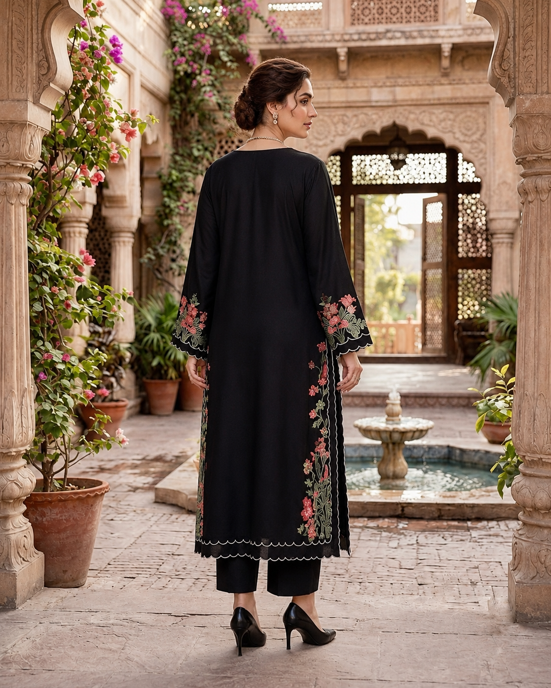 Elegant Black Floral Embroidered Long Kurta for Women – Ethnic Wear Outfit