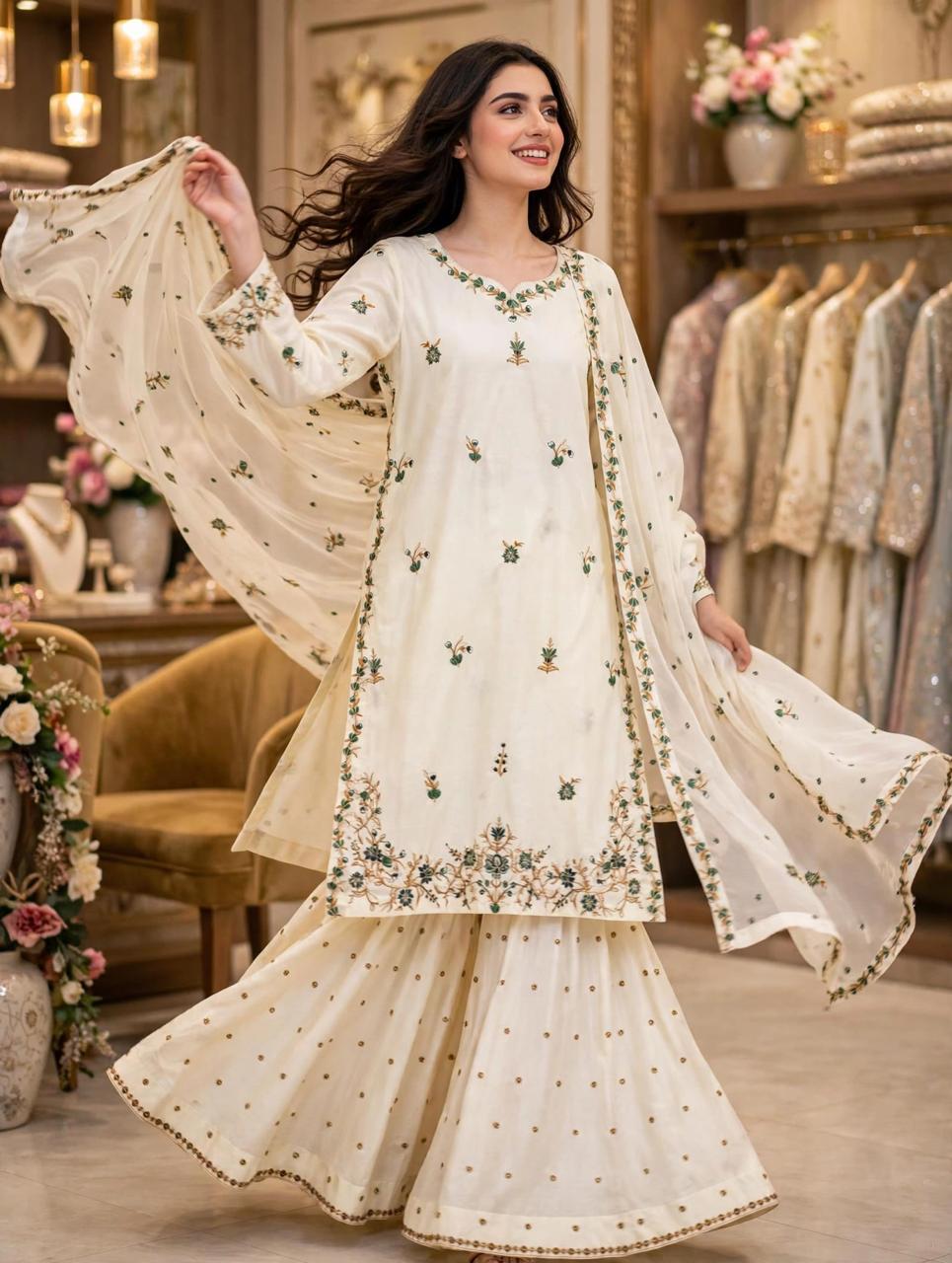 3 Piece Moonlight Embroidered Lawn Suit - FLORA QUEEN
