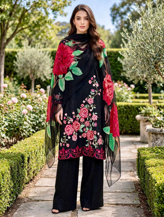 3 Piece Black Rose Elegance Suit - FLORA QUEEN