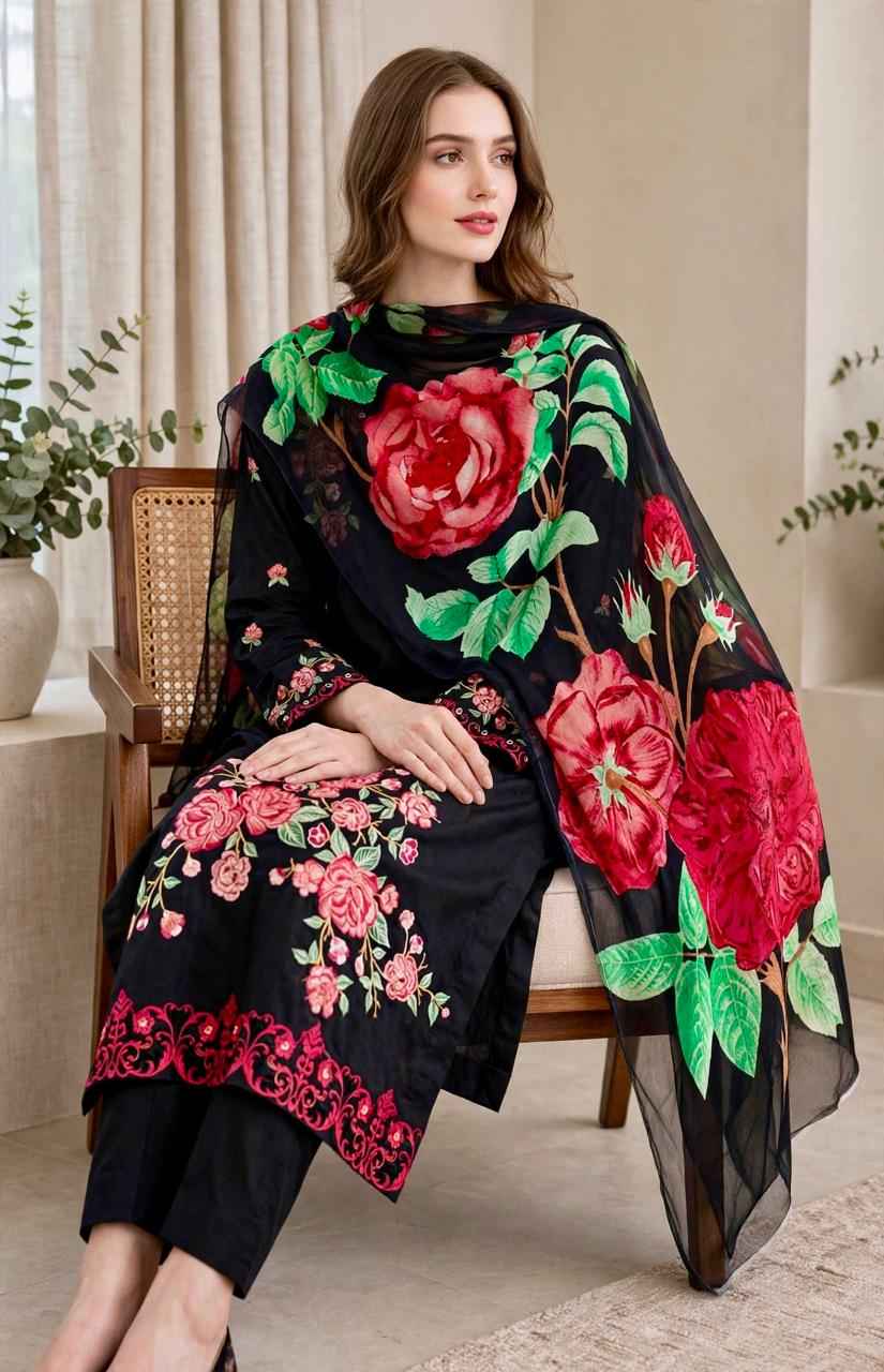 3 Piece Black Rose Elegance Suit