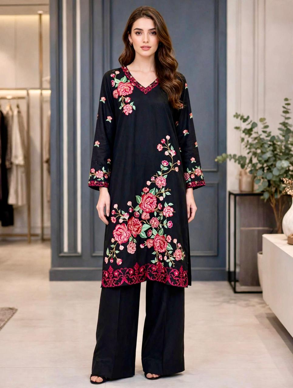 3 Piece Black Rose Elegance Suit - FLORA QUEEN