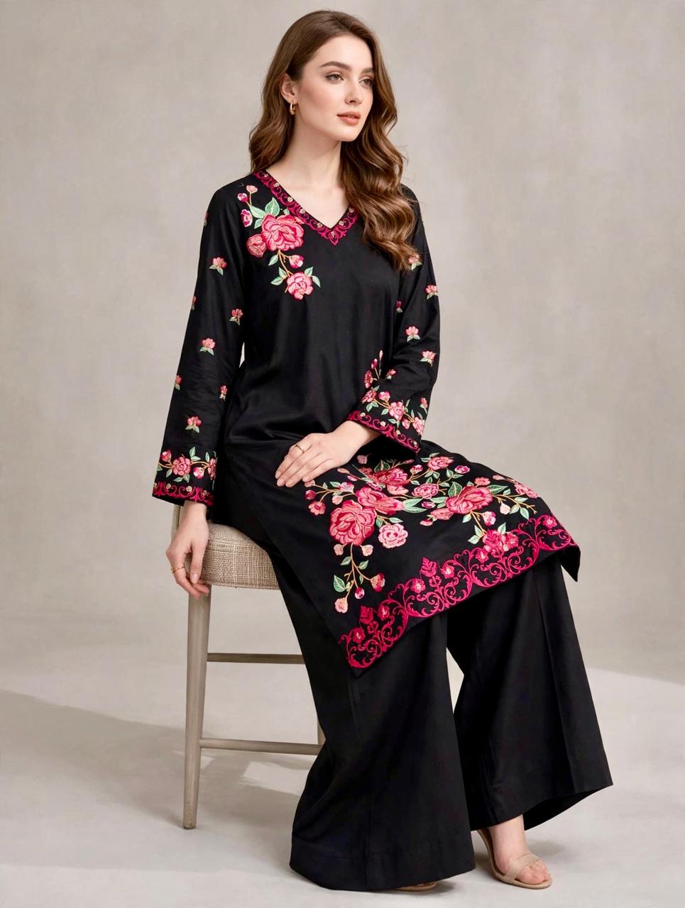 3 Piece Black Rose Elegance Suit - FLORA QUEEN