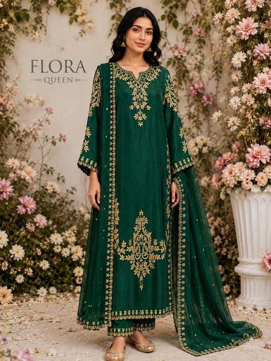 3 Piece Tussel Silk Embroided Suit