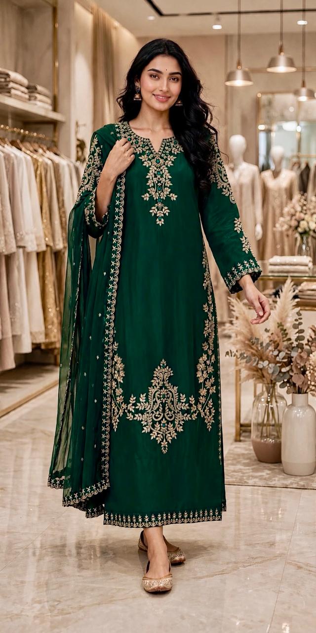 3 Piece Tussel Silk Embroided Suit