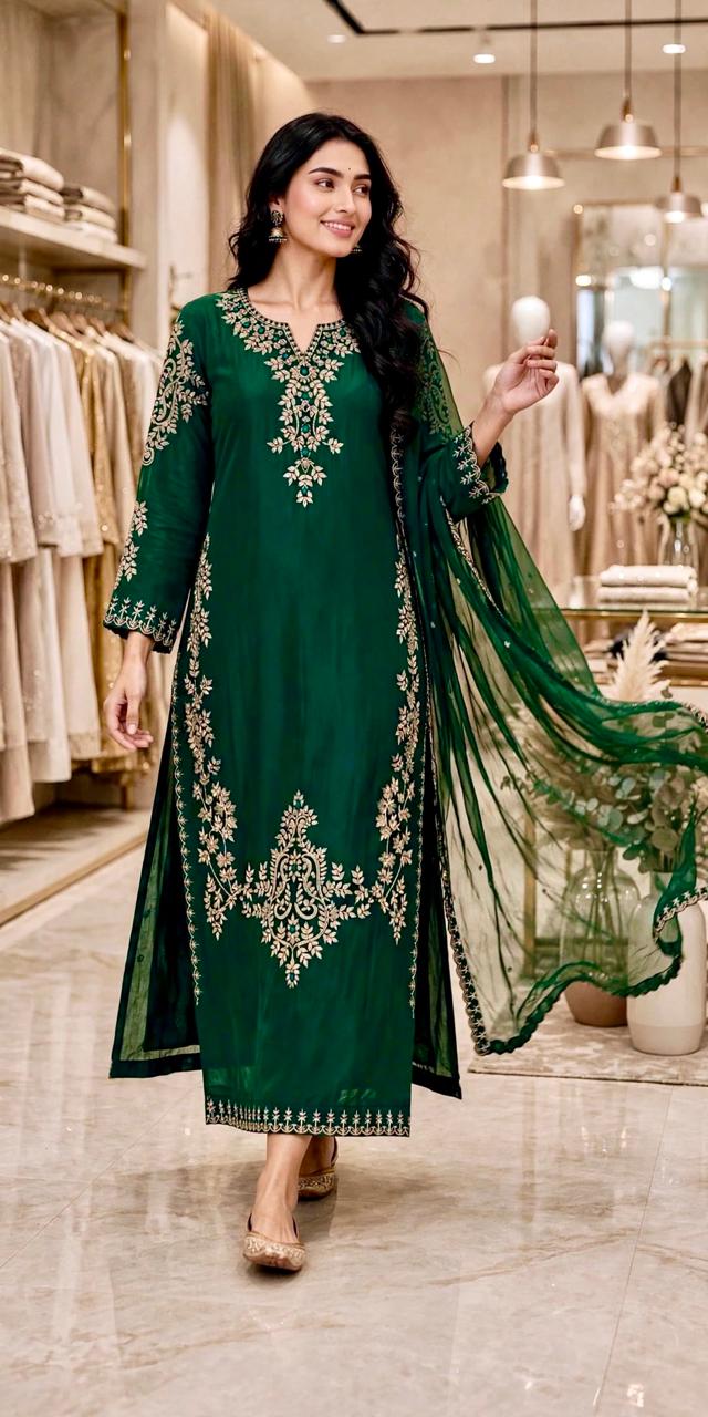 3 Piece Tussel Silk Embroided Suit