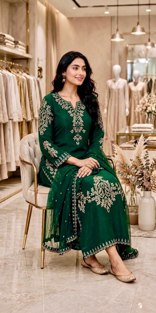 3 Piece Tussel Silk Embroided Suit